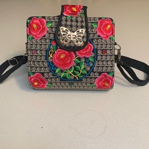 Mexican Style Colorful Floral Design Crossbody Purse